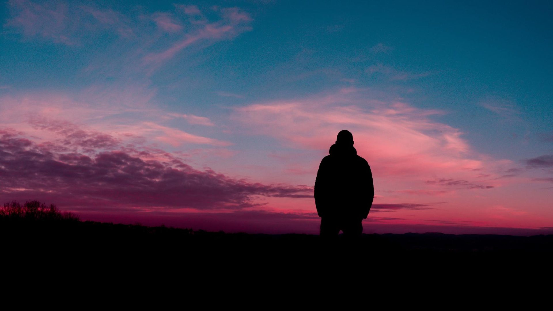 man silhouette sky solitude